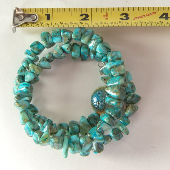Turquoise Nugget Bracelet Memory Wire Chunky - Picture 3 of 4